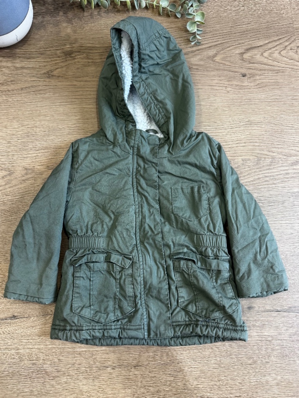 Cat & Jack Toddler 2T Olive Green Sherpa Lined Hooded Utility Jacket